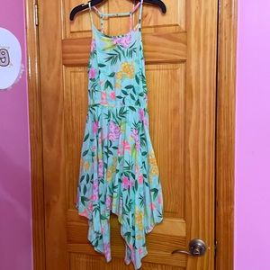 GIRLS TROPICAL FLOWY CAGE BACK SUMMER DRESS